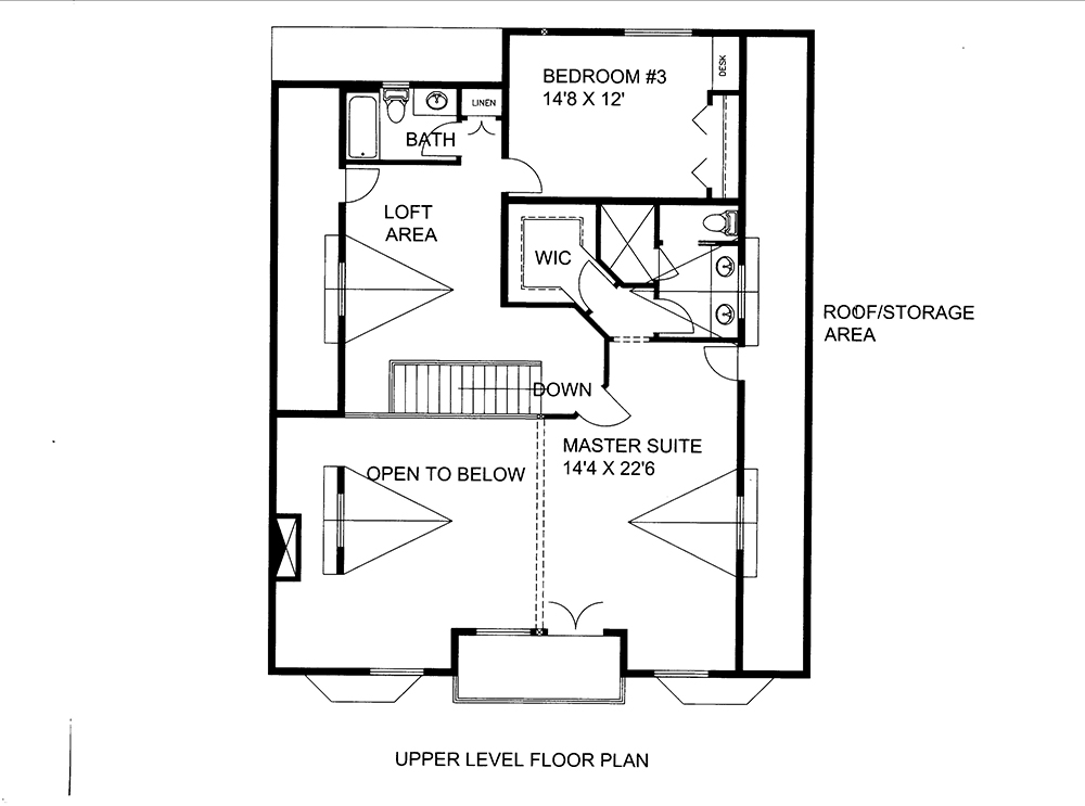 Floor Plan Second Story of Southern Plan #132-1605