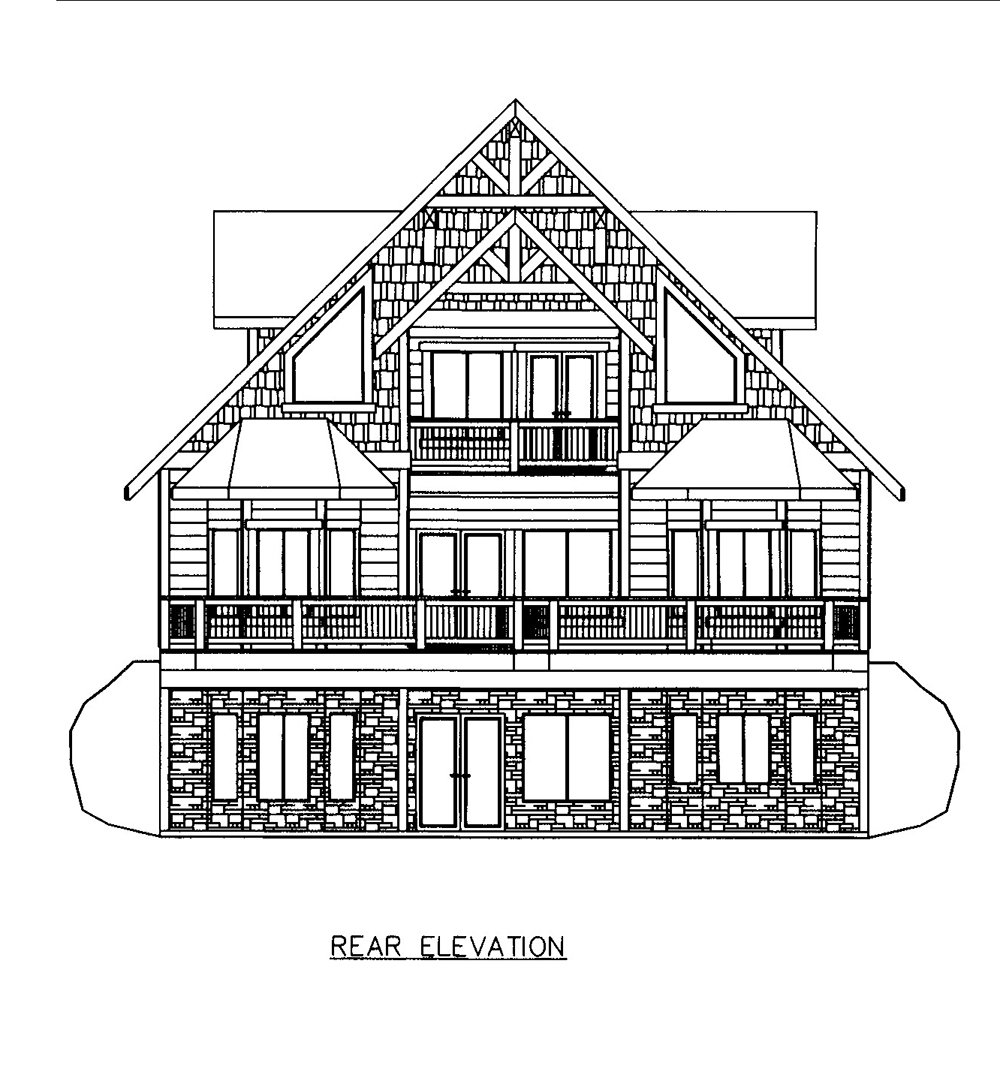 Home Plan Rear Elevation of this 3-Bedroom,3618 Sq Ft Plan -132-1605