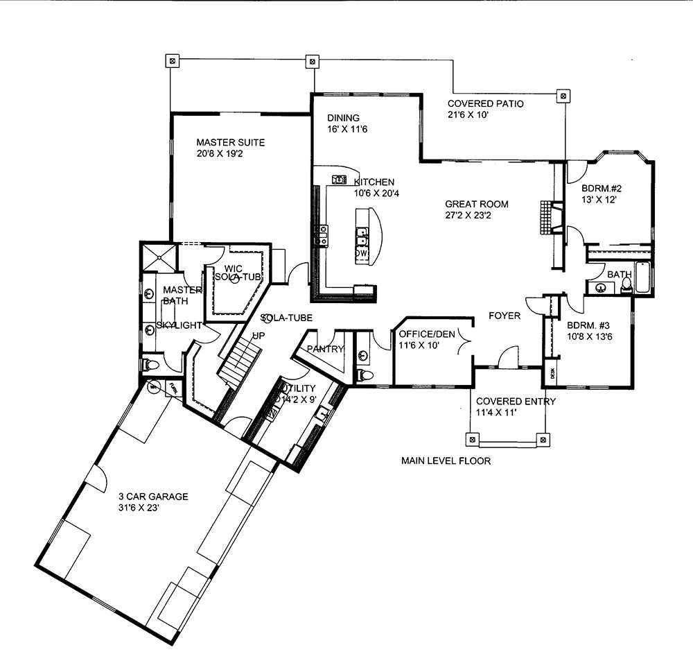 Floor Plan First Story of Craftsman Plan #132-1607