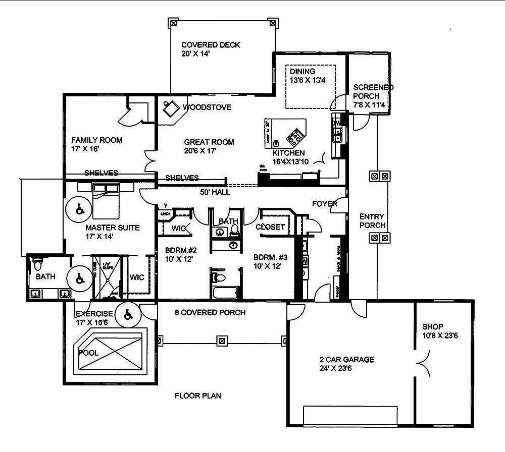 Floor Plan First Story of Craftsman Plan #132-1610