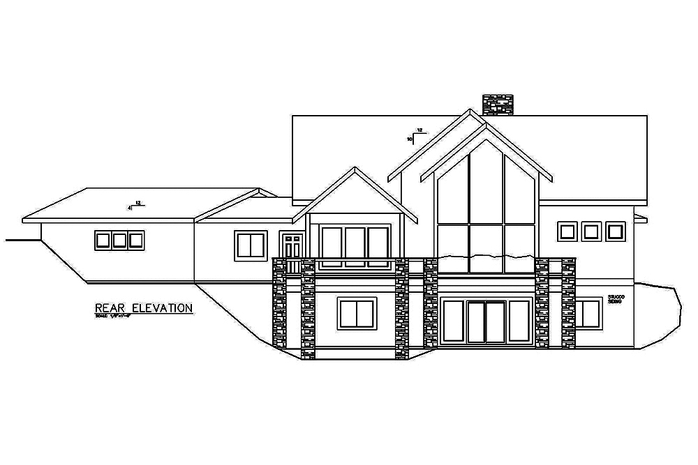 Home Plan Rear Elevation of this 4-Bedroom,3695 Sq Ft Plan -132-1614