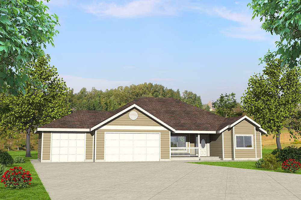 Front Elevation of this Ranch House (#132-1619) at The Plan Collection.