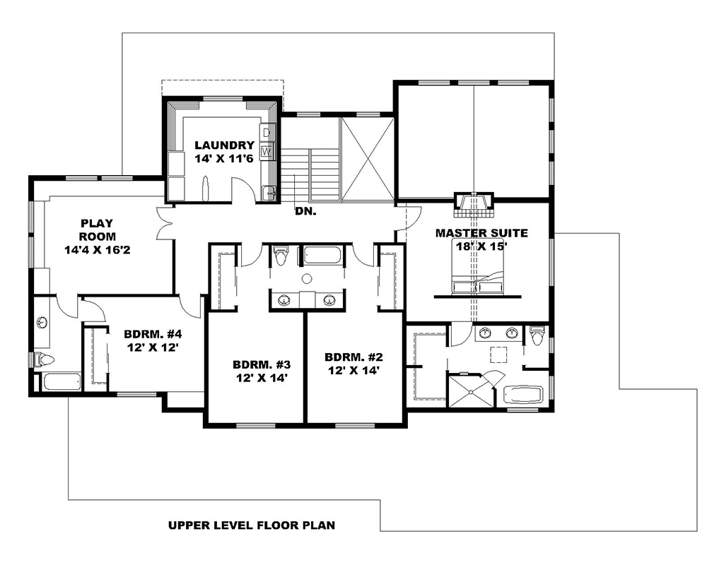 Floor Plan Second Story of Craftsman Plan #132-1621