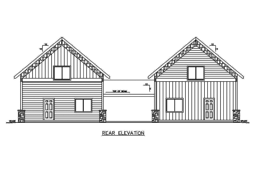 Home Plan Rear Elevation of this 2-Bedroom,998 Sq Ft Plan -132-1623