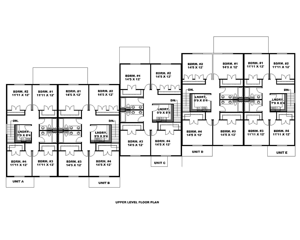Floor Plan Second Story of Multi-Unit Plan #132-1626