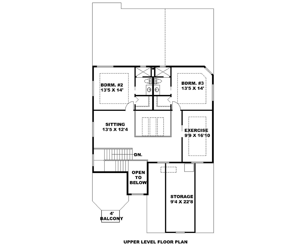 Floor Plan Second Story of Southern Plan #132-1627