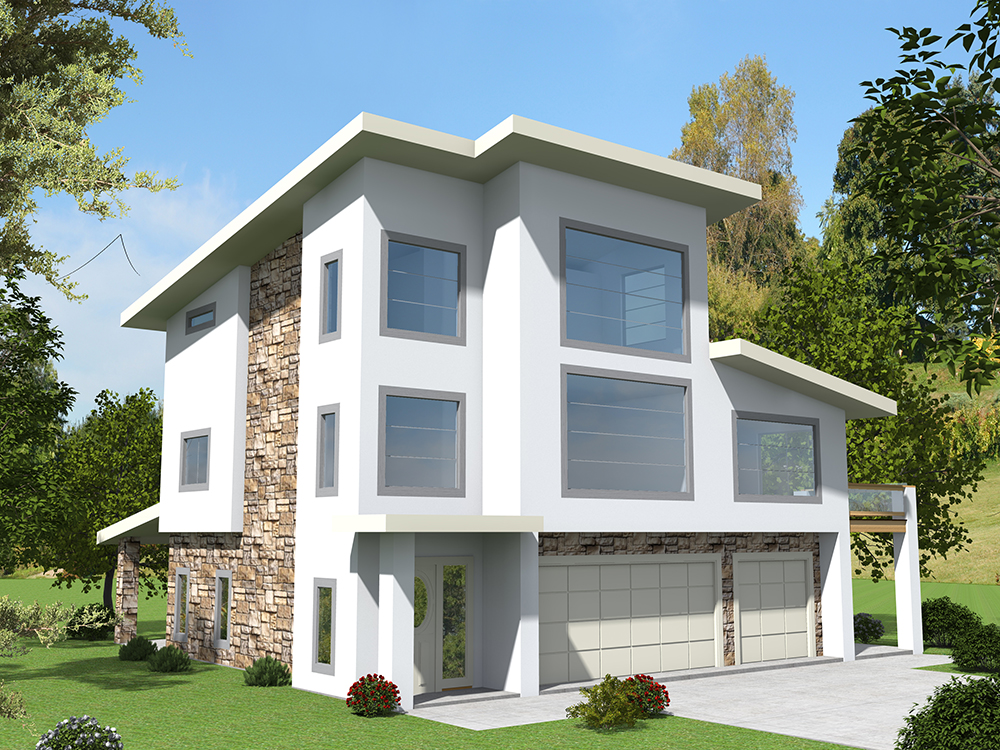 Front Elevation of this Contemporary House (#132-1629) at The Plan Collection.