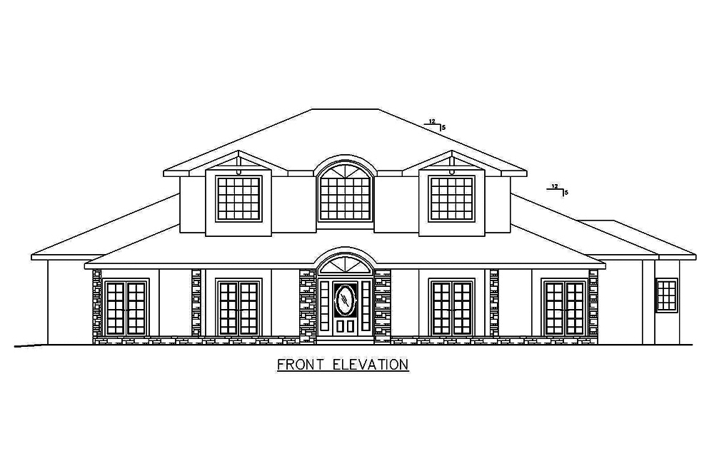 Home Plan Front Elevation of this 7-Bedroom,5000 Sq Ft Plan -132-1639