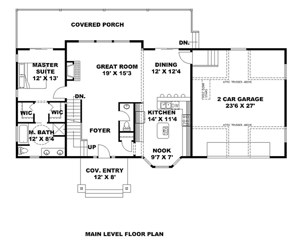 Floor Plan First Story of Southern Plan #132-1643