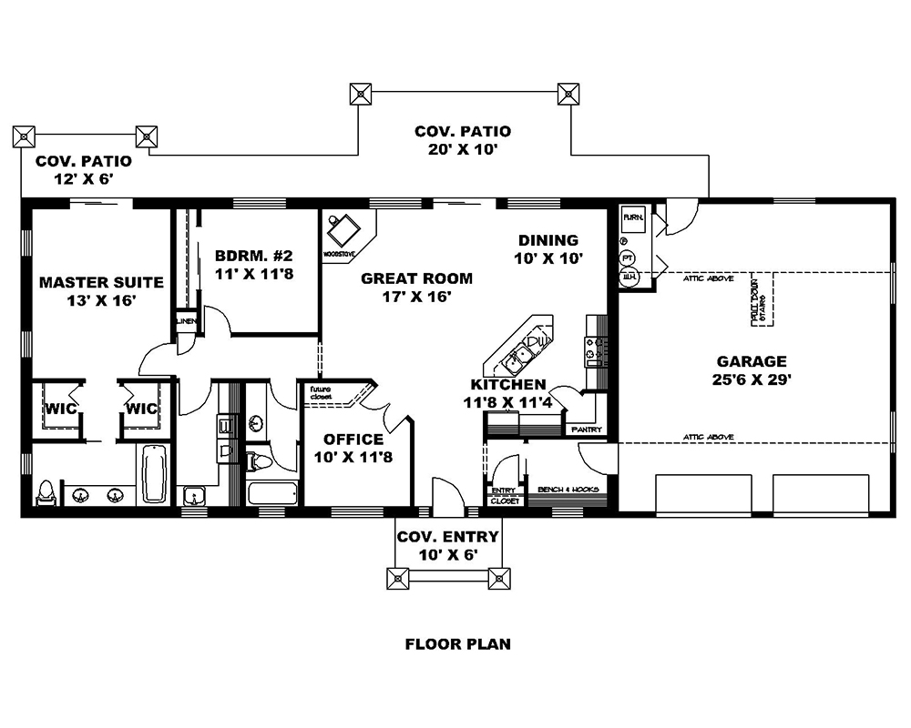 Floor Plan First Story of Ranch Plan #132-1654