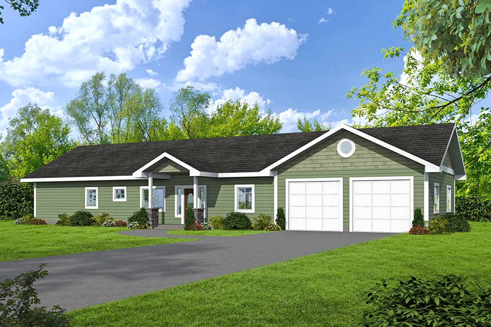 Front Elevation of this Ranch House (#132-1654) at The Plan Collection.