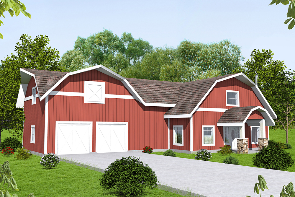Front Elevation of this Barn Style House (#132-1656) at The Plan Collection.