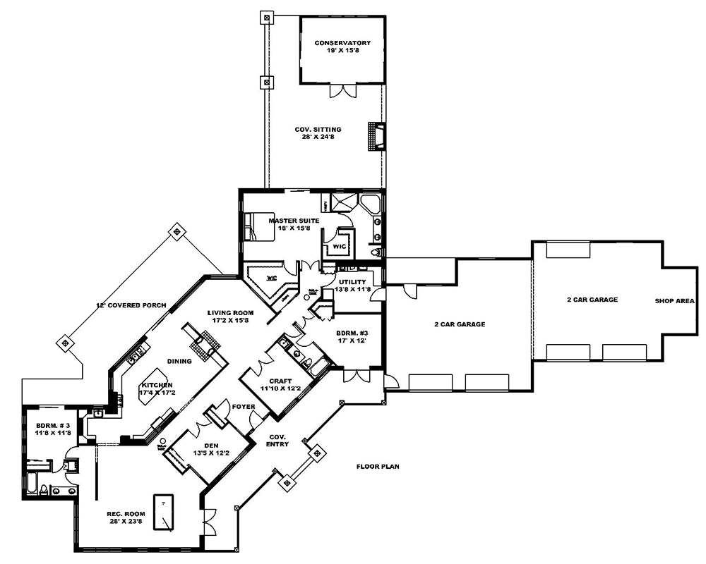 Floor Plan First Story of Ranch Plan #132-1657