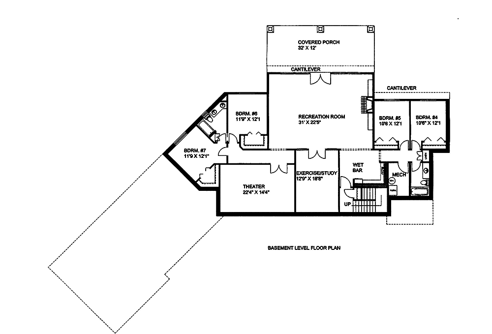 Floor Plan Basement of Craftsman Plan #132-1662