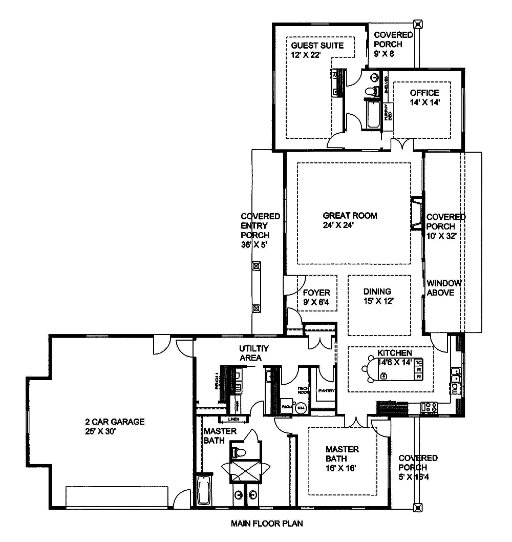 Floor Plan First Story of Cottage Plan #132-1664