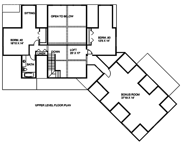 Floor Plan Second Story of Craftsman Plan #132-1667