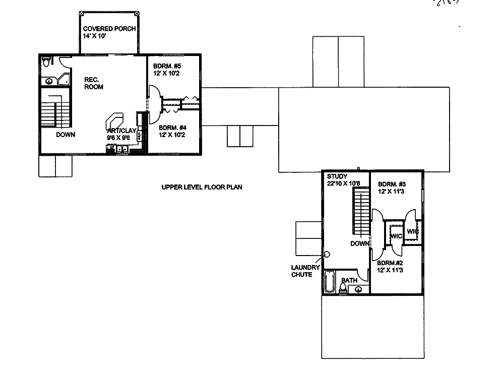 Floor Plan Second Story of Cottage Plan #132-1669