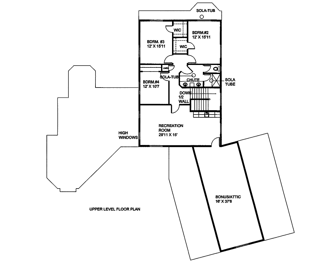 Floor Plan Second Story of Cottage Plan #132-1671