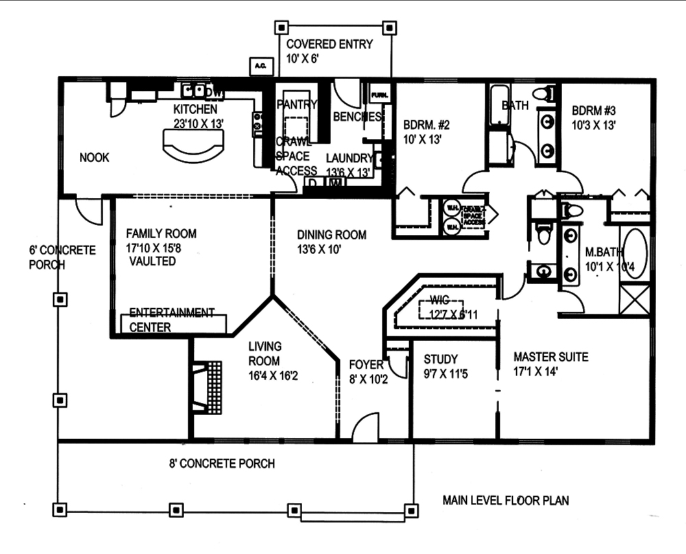 Floor Plan First Story of Craftsman Plan #132-1672