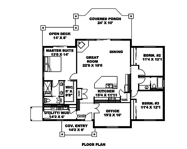 Floor Plan First Story of Ranch Plan #132-1677