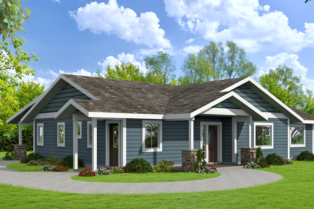 Front Elevation of this Ranch House (#132-1677) at The Plan Collection.