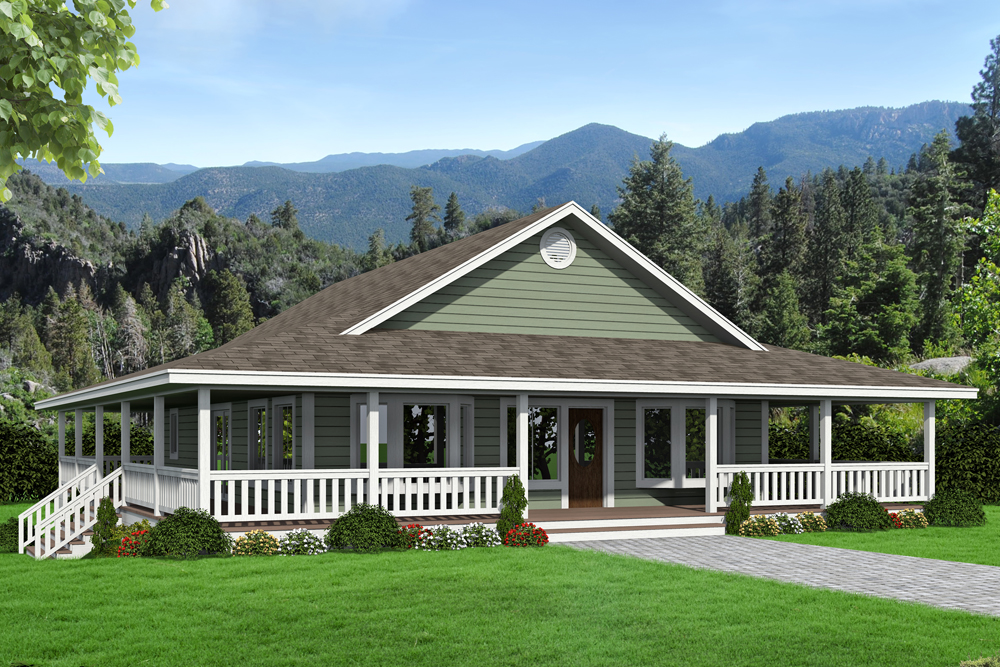 Front Elevation of this Ranch House (#132-1679) at The Plan Collection.