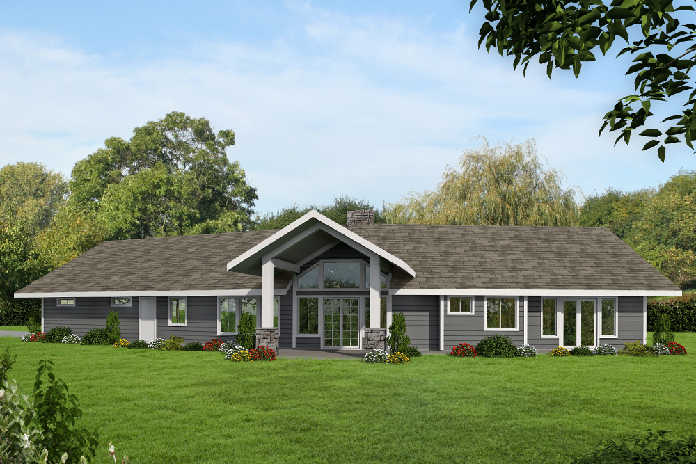 Front Elevation of this Ranch House (#132-1680) at The Plan Collection.