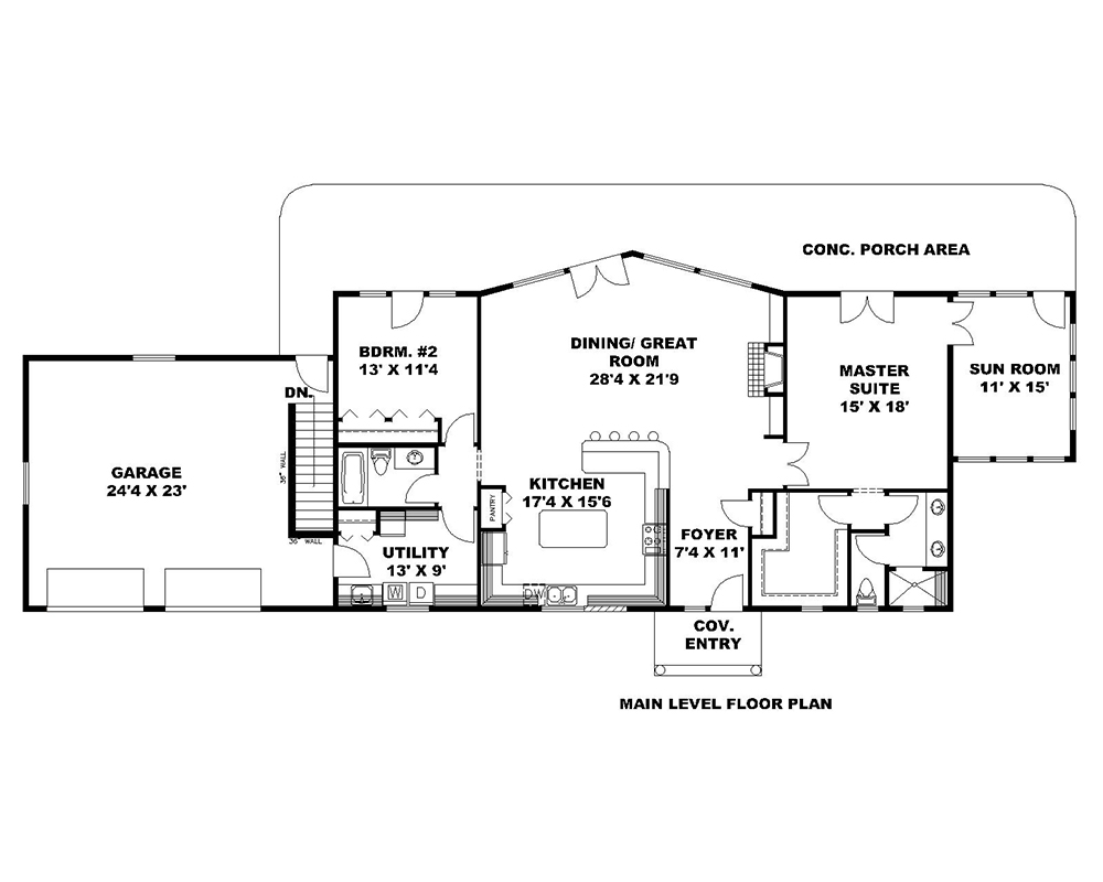 Floor Plan First Story of Ranch Plan #132-1687