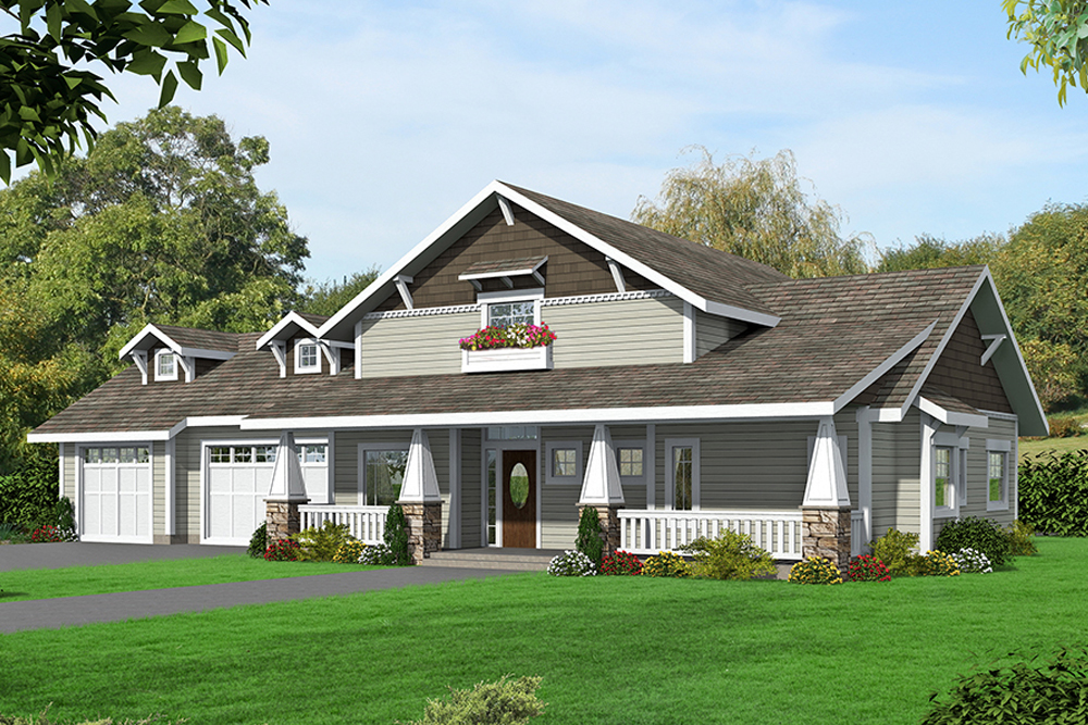Front Elevation of this Craftsman House (#132-1693) at The Plan Collection.