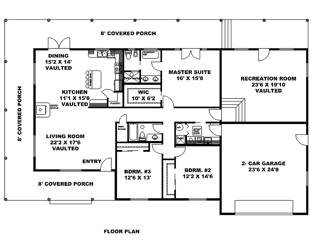 Floor Plan First Story of Ranch Plan #132-1702
