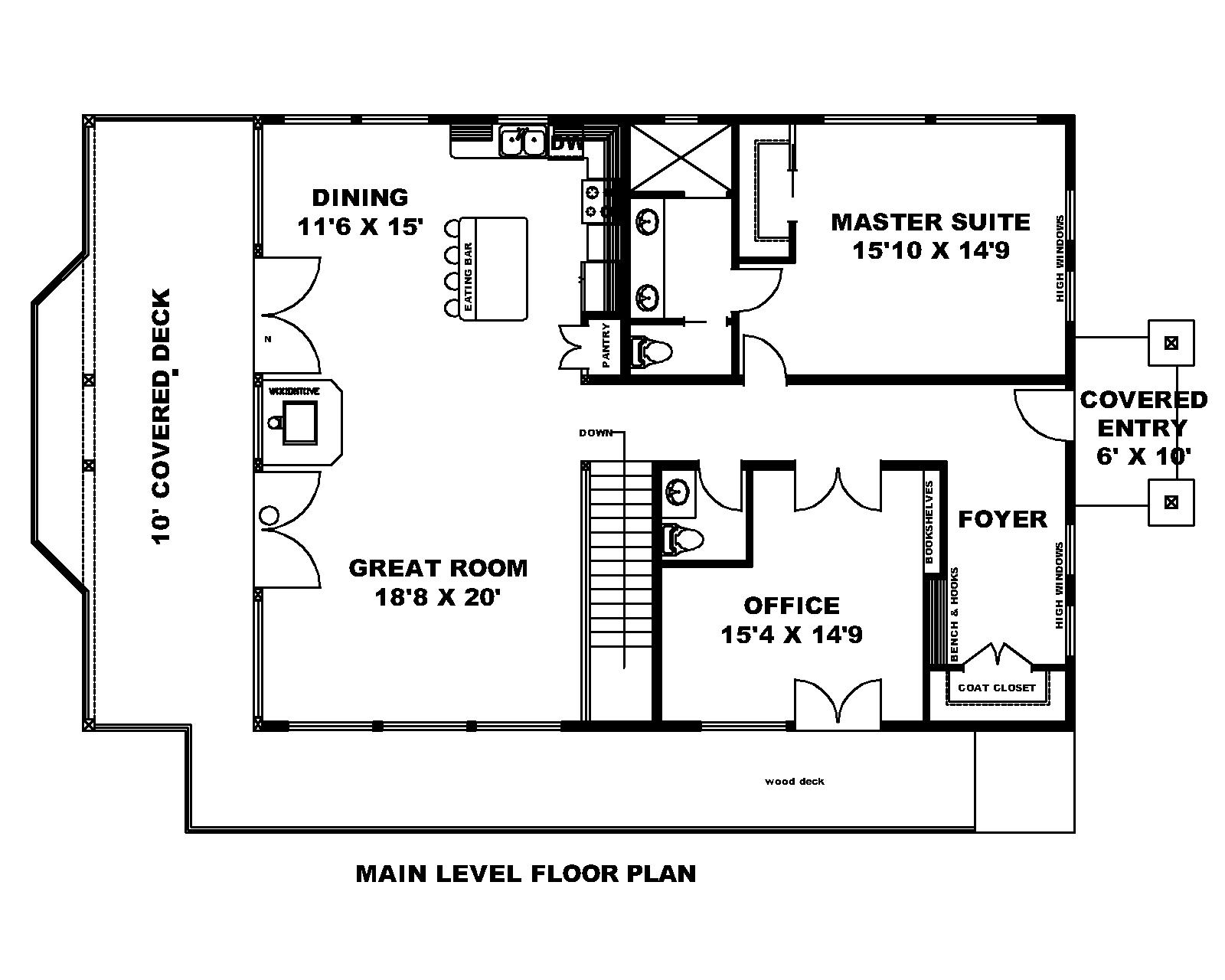 Main Level of Log Cabin Plan #132-1709