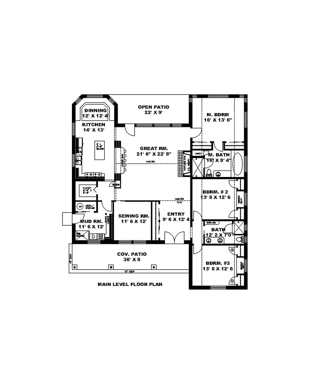 Main Level of Contemporary Plan #132-1712