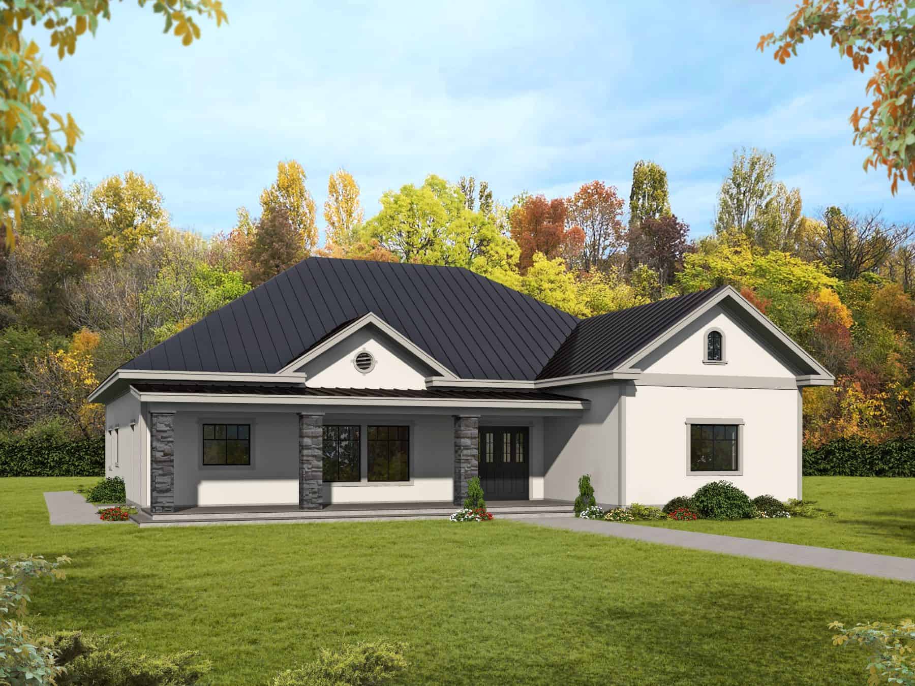 Front elevation of Contemporary home (ThePlanCollection: House Plan #132-1712)
