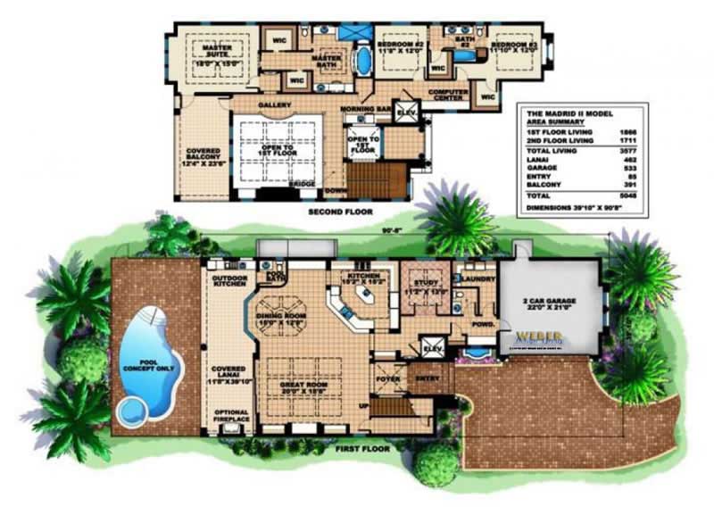 Floor Plan First Story of Mediterranean Plan #133-1000