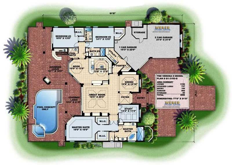 Floor Plan First Story of Mediterranean Plan #133-1002
