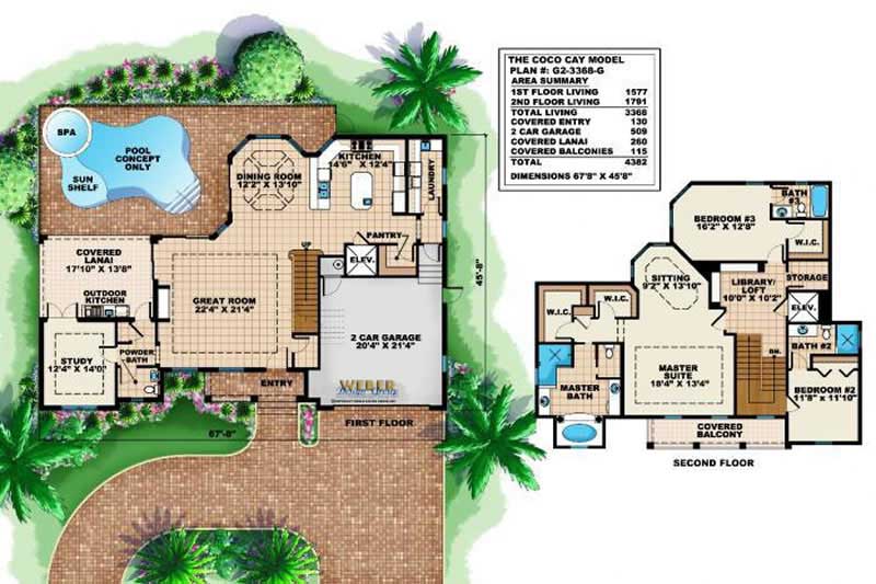 Floor Plan First Story of Florida Style Plan #133-1003