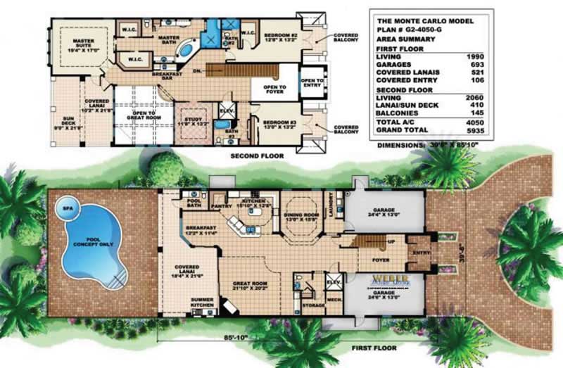 Floor Plan First Story of Spanish Plan #133-1005