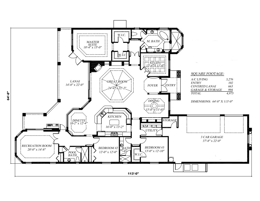 Floor Plan First Story of Mediterranean Plan #133-1011