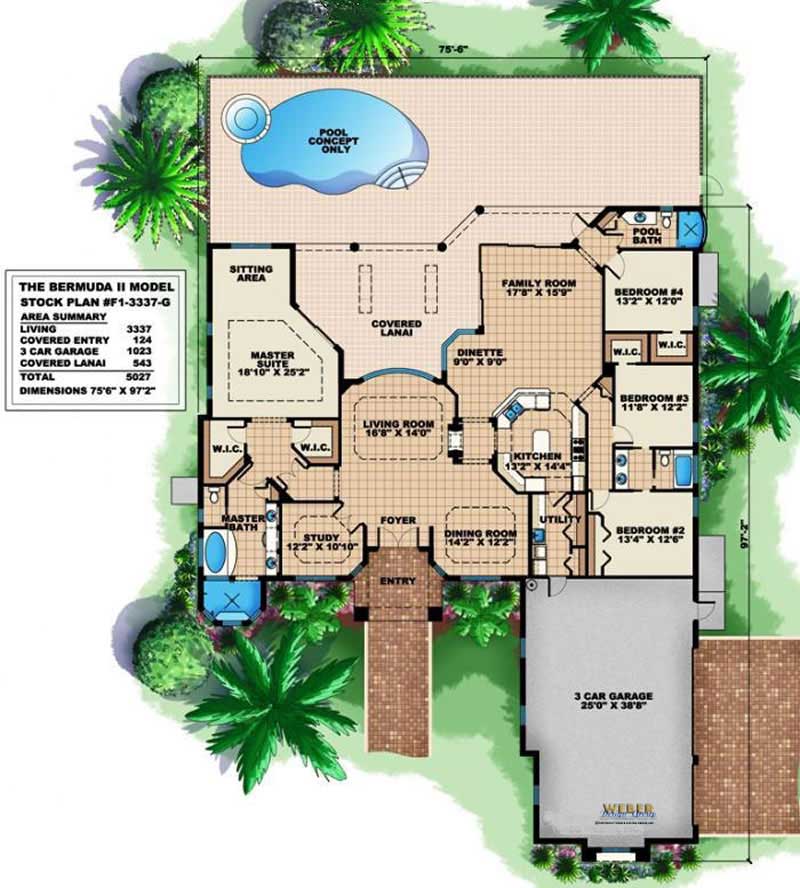 Floor Plan First Story of Mediterranean Plan #133-1012