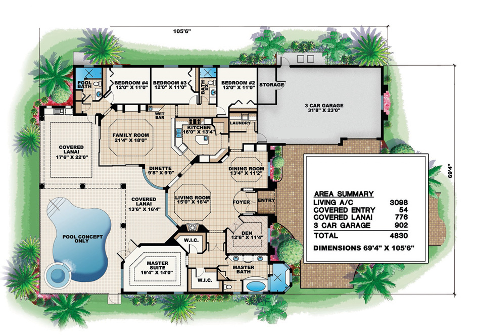Floor Plan First Story of Mediterranean Plan #133-1013