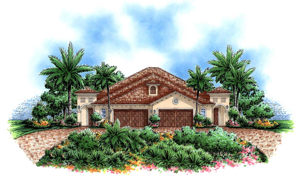 Front elevation of Duplex/Multi-Unit home (ThePlanCollection: House Plan #133-1015)
