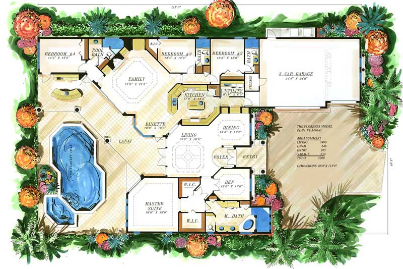Floor Plan First Story of Mediterranean Plan #133-1020