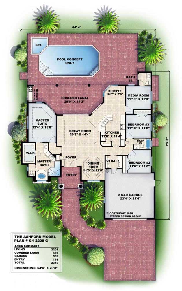 Floor Plan First Story of Florida Style Plan #133-1021