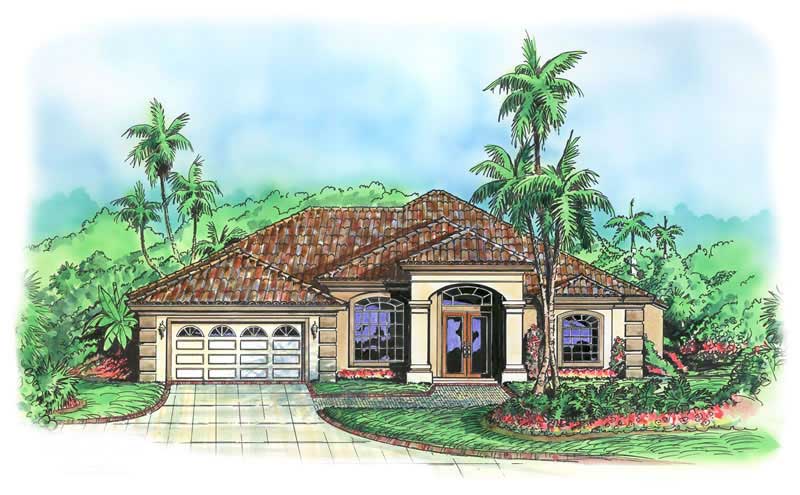 Front elevation of Mediterranean home (ThePlanCollection: House Plan #133-1023)