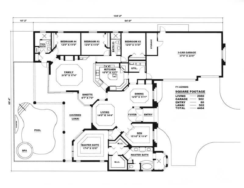 Floor Plan First Story of Coastal Plan #133-1024