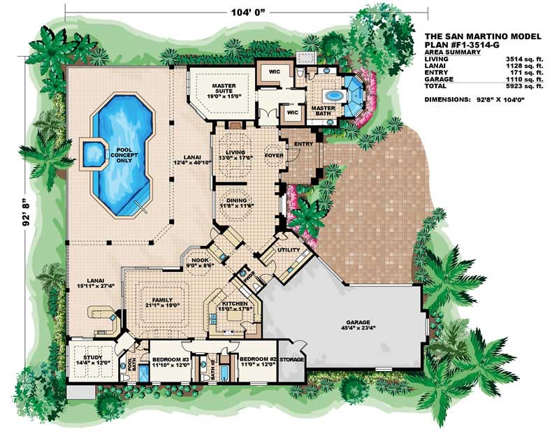 Floor Plan First Story of Mediterranean Plan #133-1025