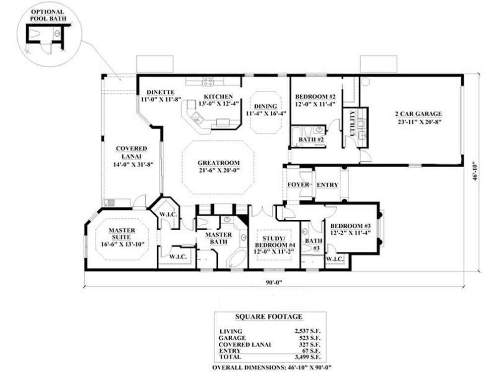 Floor Plan First Story of Coastal Plan #133-1029