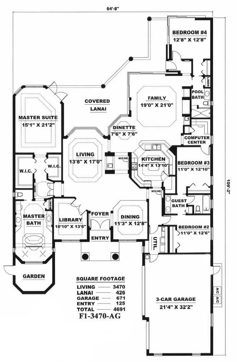 Floor Plan First Story of Coastal Plan #133-1030