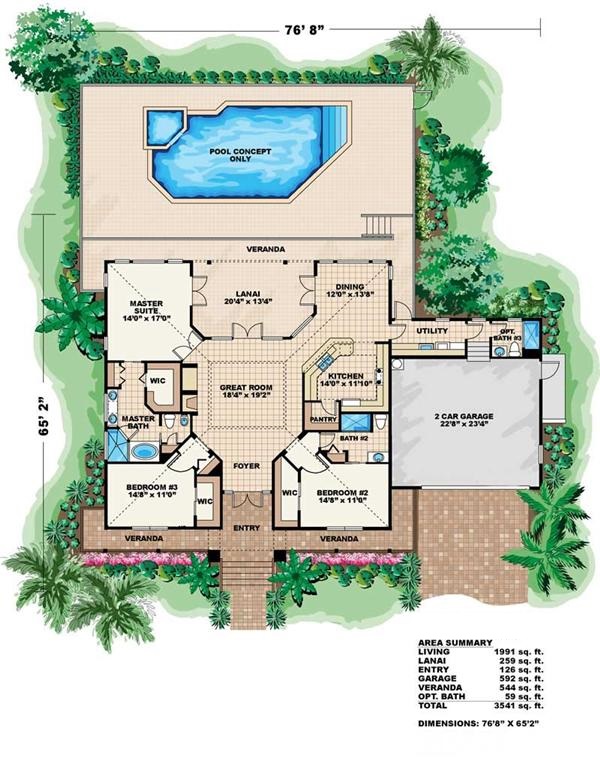 Floor Plan First Story of Coastal Plan #133-1031