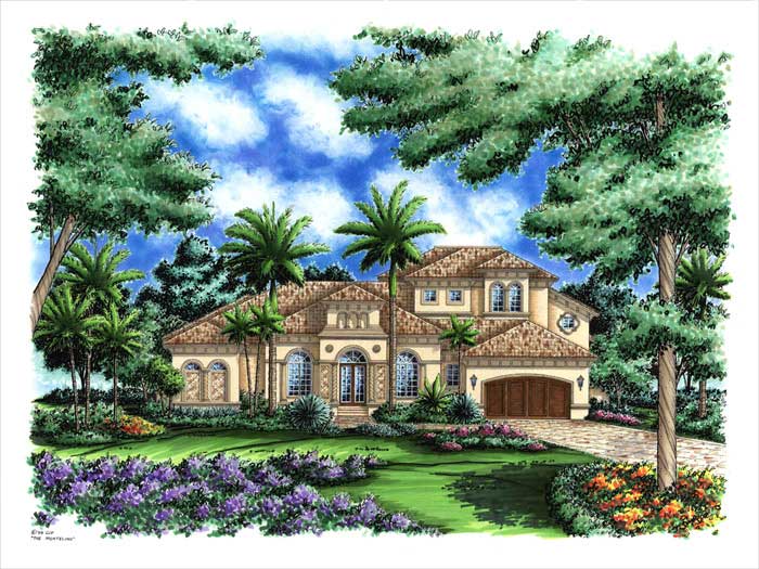 This image shows the Mediterranean style for this set of house plans.